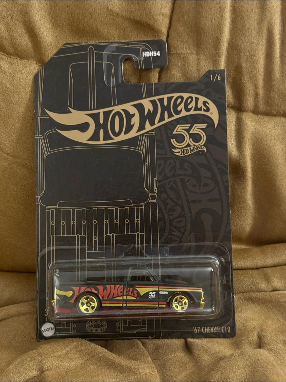 Hot Wheels '67 Chevy C10 Kids Toy Car - Black & Red with Gold Wheels